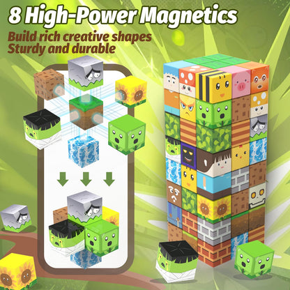 CEMECER Magnetic Blocks, 100PCS 1in Zombie Magnetic Building Blocks Toy for Kids Build Cubes, Stacking Magnetic Tiles, Sensory Montessori Construction Game Toys, Boys Girls Christmas Birthday Gifts.