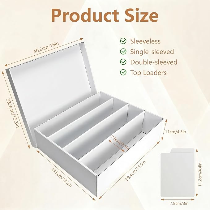 RLAVBL 4 Pack Trading Card Storage Box, 3200 Count Cardboard Card Boxes with Dividers for Sports, MTG, TCG, Toploader, 4 Row