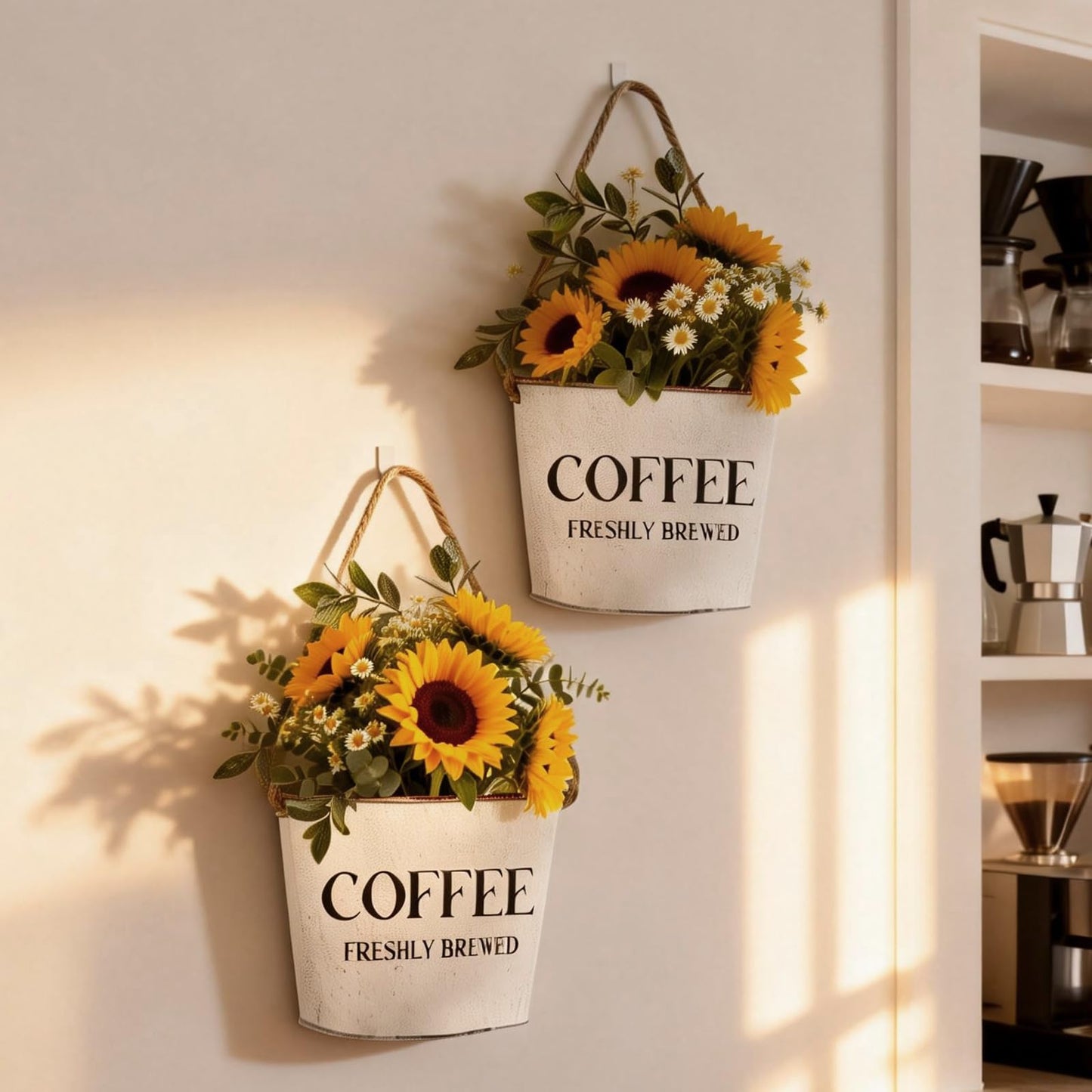 Lukpanda Coffee Bar Decor - 2 Pcs Rustic Farmhouse Wall-Mounted Planters, Decorative Flower Pots for Coffee Bar Walls, 6.2x5.5x4.3 Inches | Greenery Not Included