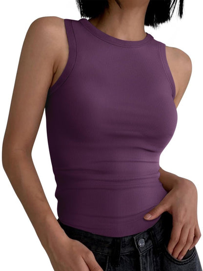 ANRABESS Womens Sleeveless High Neck Tank Tops Fashion Summer Casual Basic Slim Fit Ribbed Racerback Top Shirt Clothes Dark Purple X-Large