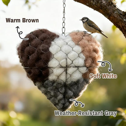 Handmade Fiber Bird Nesting Heart, Alpaca Wool Bird Nest for Outdoor Hanging, Natural Warm Hummingbird House Alternative, Bird Accessories for Garden Trees, Bird Houses for Outside(2Set)