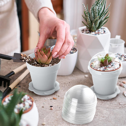 Domensi 80 Pcs 3 Cupcake Plant Nursery Pots with Humidity Dome and Saucer Small Plastic Gardening Pot Plant Containers Cups Seedling Planter Seed Starter Pots for Flower Succulent Indoor (White)