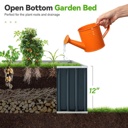 KING BIRD Raised Garden Bed 68" x 36" x 12" (2 Packs) Galvanized Steel Metal Outdoor Planter Kit Box for Vegetables, Flowers, Fruits, and Herbs, Dark Grey