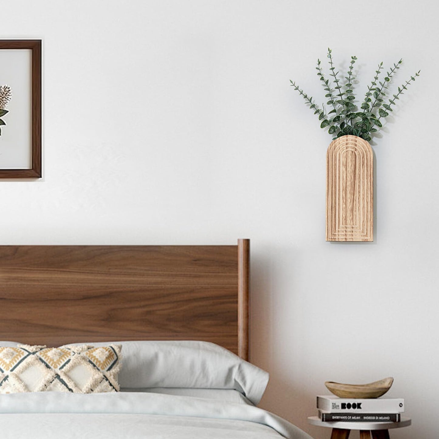 Wooden Wall Planter Vase Set of 2, Boho Hanging Planter for Indoor Plants & Flowers, Natural Wood Wall-Mounted Planters for Art Home Decor - Living Room, Bedroom, Bathroom, Patio (Natural Wood)