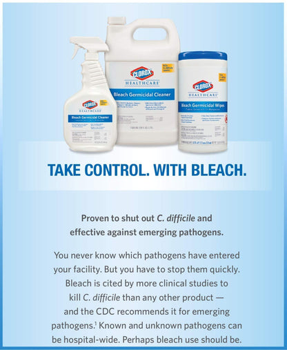 Clorox Healthcare Bleach Germicidal Wipes, 6" x 5", 150 Count Canister (Package May Vary)