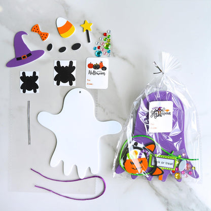 Winlyn 24 Set Fall Crafts DIY Halloween Ghost Tree Ornaments Decorations Kit with Foam Ghost Stickers for Kids Party Favors & Classroom Art Activities