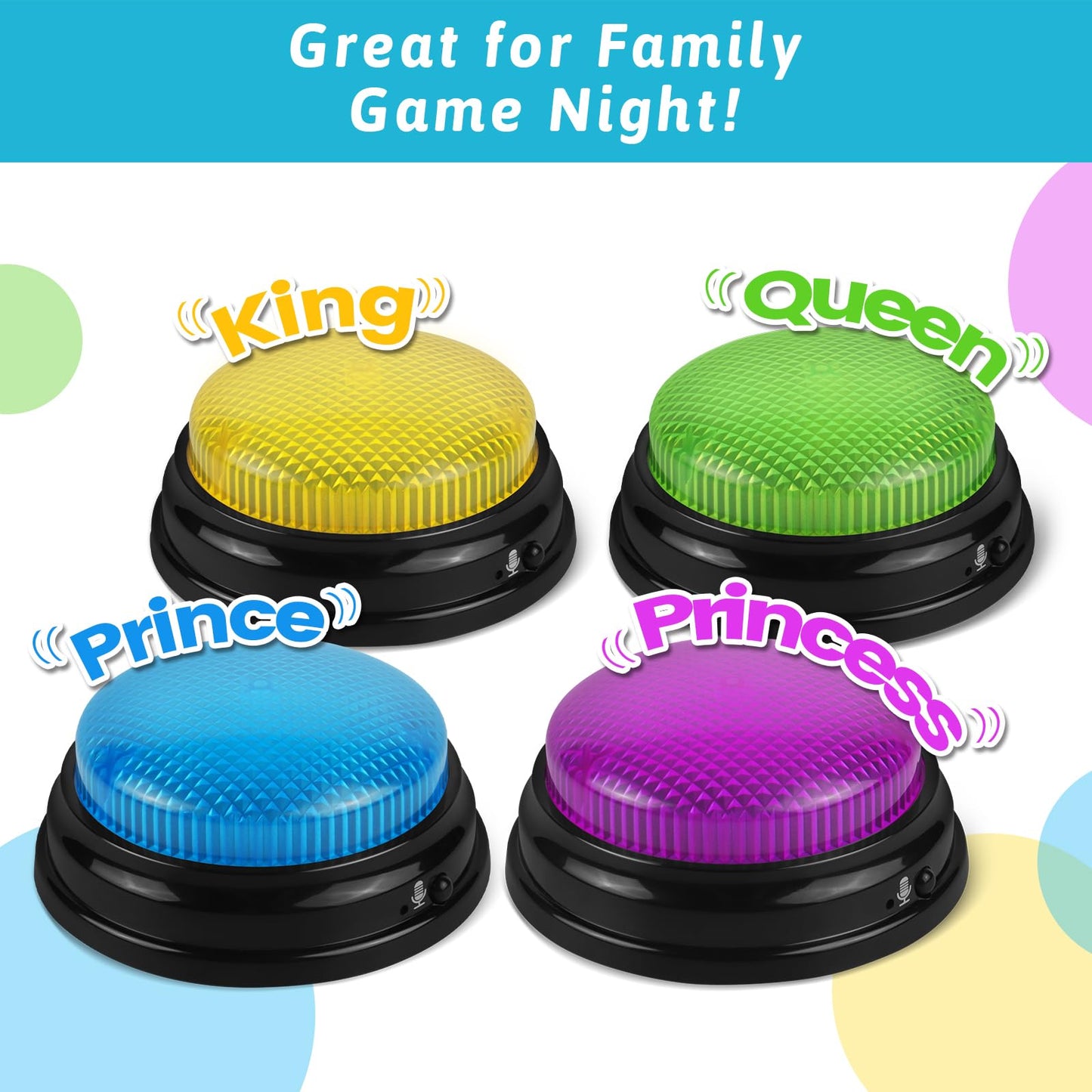 BEAN LIEVE Recordable Answer Buzzers - Set of 4, Personalized Sound, Game Show Buzzers for Family Game, Trivia Nights and Classroom Teaching
