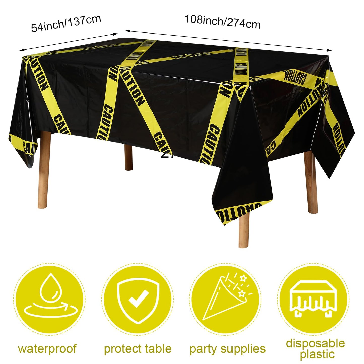 Irenare 3 Pcs Halloween Construction Birthday Party Supplies Disposable Plastic Caution Tape Construction Table Cloth Dump Truck Themed Table Cover Decoration for Halloween 54 x 108 in (Black)