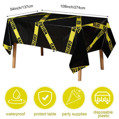 Irenare 3 Pcs Halloween Construction Birthday Party Supplies Disposable Plastic Caution Tape Construction Table Cloth Dump Truck Themed Table Cover Decoration for Halloween 54 x 108 in (Black)