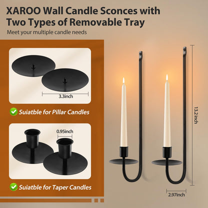 Candle Sconces Set of 2, Taper & Pillar Wall Candle Holder, 13.2 Inch Black Wall Sconces Set of Two, Decor for Entryway, Stair Corner, Living Room, Gifts for Men Women Mom or Dad