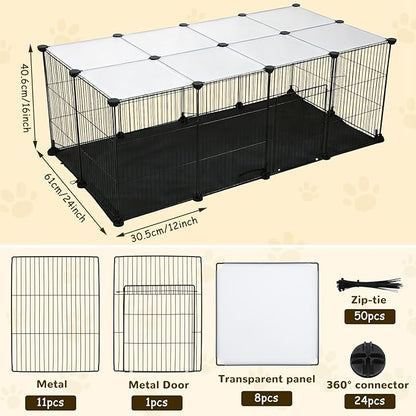 PETKNOWS 21 Panels Small Animal Playpen, Guinea Pig Cages with Doors and Waterproof Mat Pet Playpen for Rabbits Guinea Pigs Hamsters, Chicken Hedgehogs Indoor Outdoor Portable Metal Wire Yard Fence