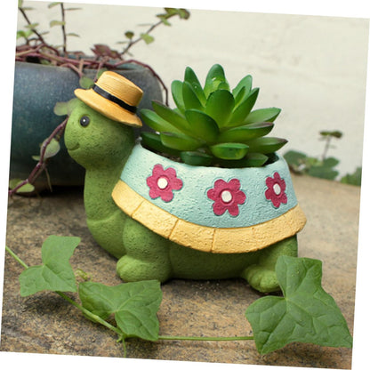 Lurrose Resin Turtle Succulent Planter with Drainage Cute Cartoon Small Flower Pot for Indoor and Outdoor Garden Decor Decorative Plant Holder for Desk Windowsill Bookshelf