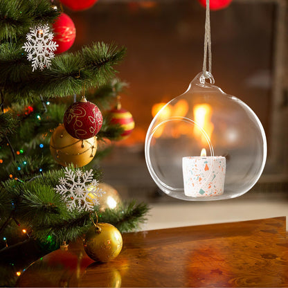 VICASKY 5pcs Hanging Glass Tealight Holders Sphere Ball Candle Holders with 8cm Opening and 1.2m Jute Rope for Indoor Home Décor and Plant Terrariums