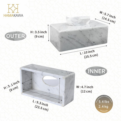 HAMAKAWA Natural Marble Tissue Box Cover, Carrara White Tissue Organizer 10 x 5.7 x 3.5 inch, Heavy Stone Decorative Box, Rectangle Tissue Box Holder for Home Decor, Kitchen, Bathroom, Bedroom