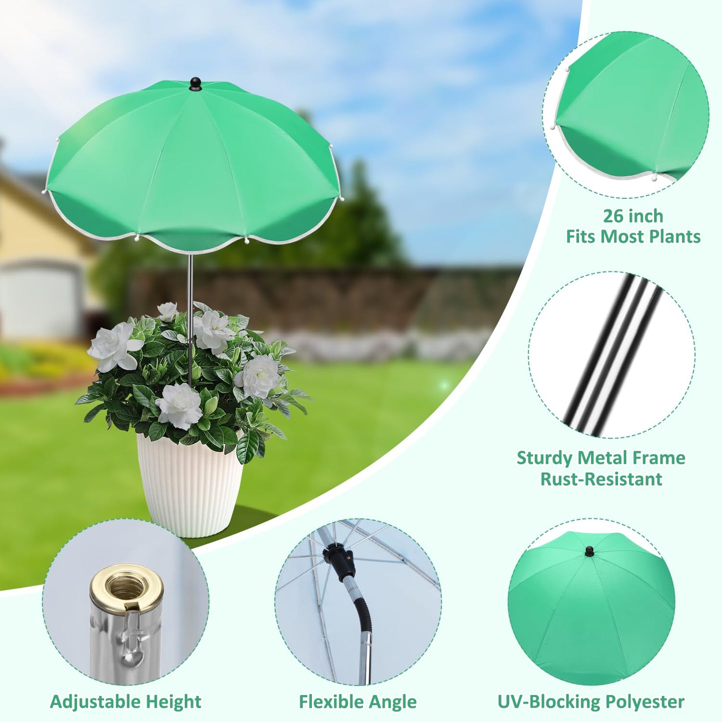 QRRICA 10/9/8/7.5/7 Inch Self Watering Pots and 2 Pack 23.6 Inch Plant Umbrellas for Outdoor Plants