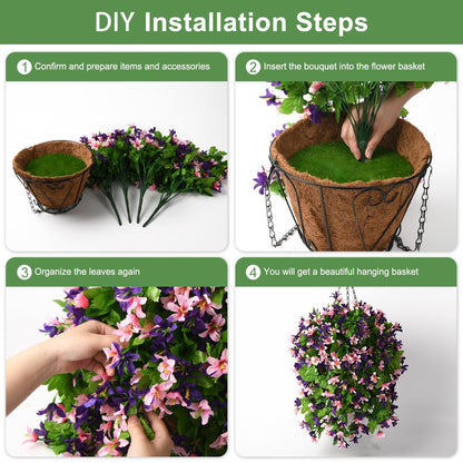 INQCMY Artificial Hanging Flowers in Basket for Outdoor Spring Summer Decoration,4pcs Faux Silk Violet in Planter UV Resistant for Outside Home Patio Garden Porch Deck Decor(Pink Purple)