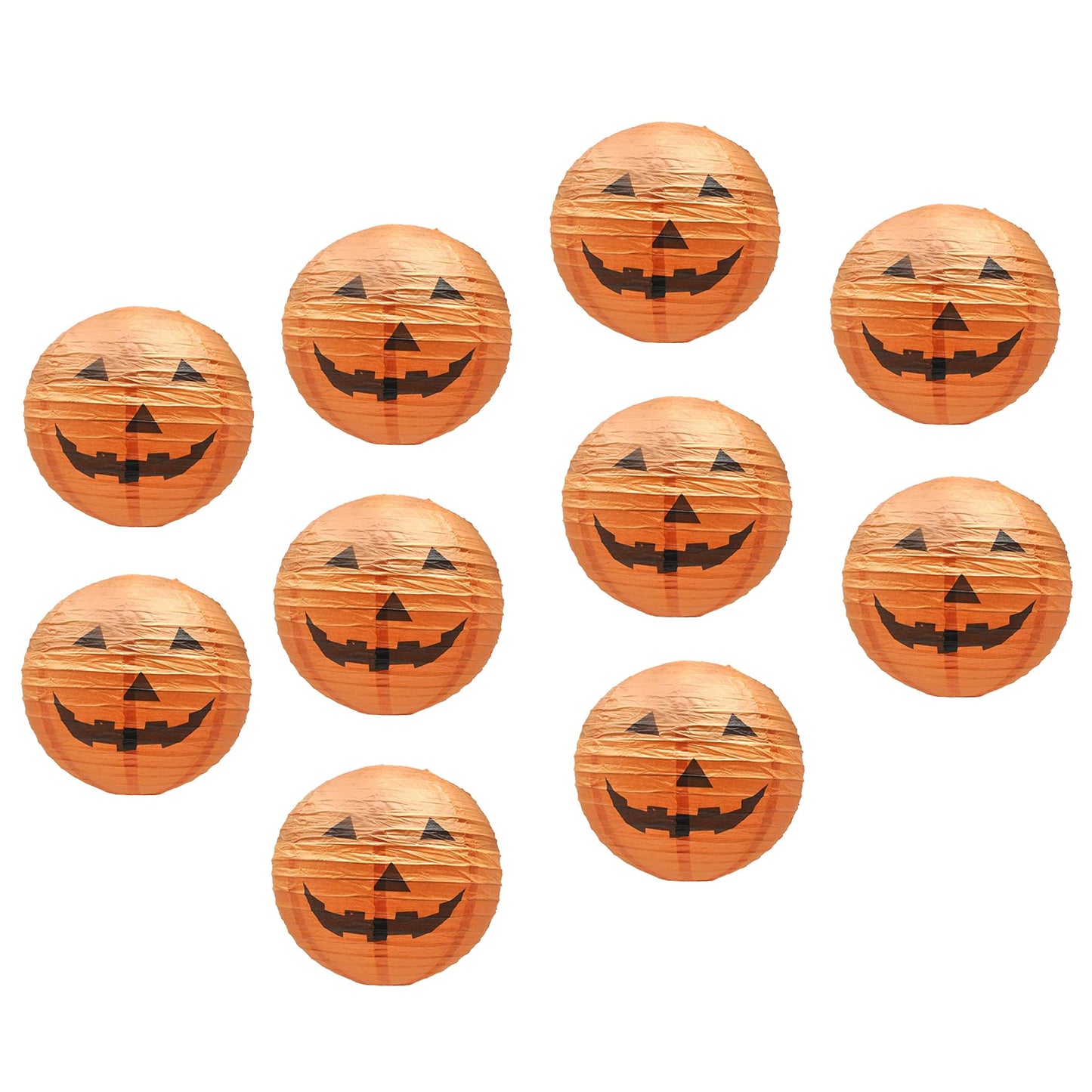 Mudra Crafts Hanging Pumpkin Lanterns Outdoor Indoor Jack-o’-Lantern Halloween Decorations, 12-Inch Orange Spooky Paper Lantern Lamps for Halloween Party Decor, Set of 10
