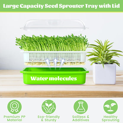 Legigo 2 Pack Seed Sprouter Trays with Lids- Soil-Free Cultivation Germination Tray, BPA Free Micro Greens Growing Trays Seed Sprouting Trays Kit with Germinating Paper for Wheatgrass, Beans and More