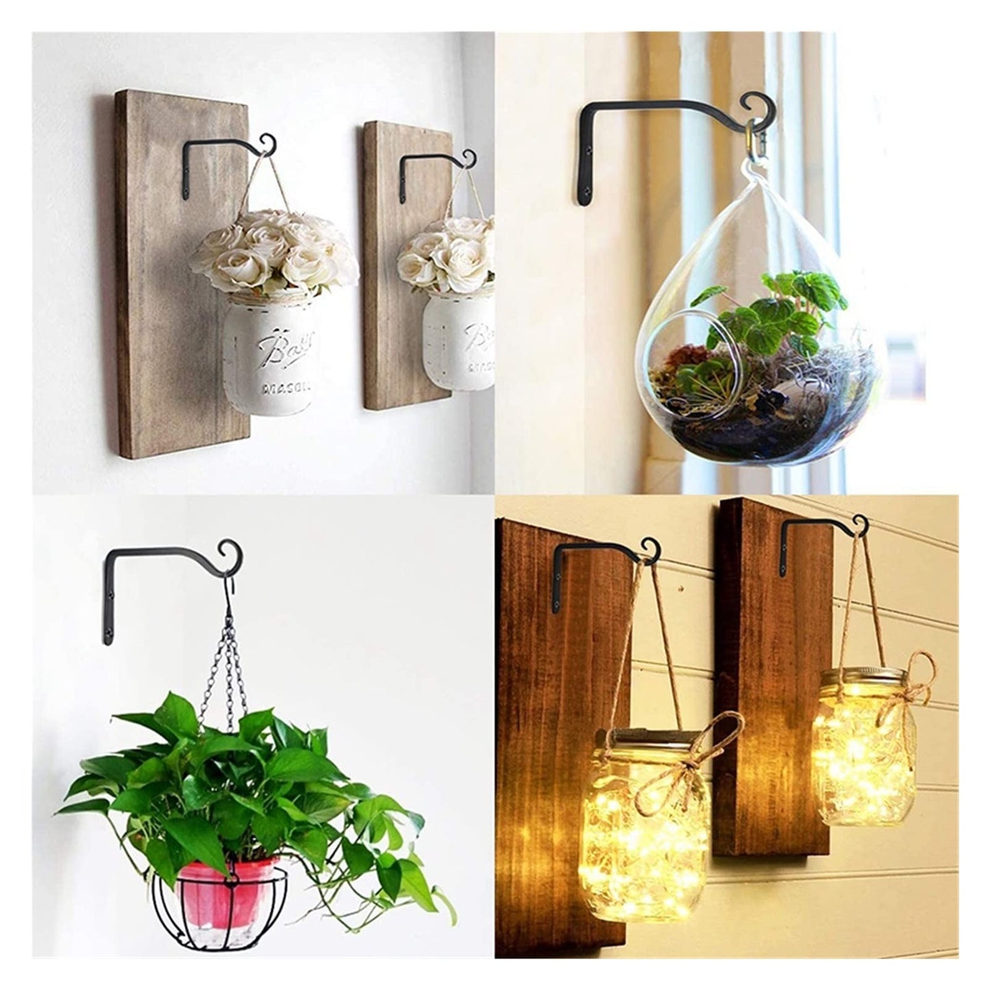AMPEVEATTK 2 Pieces of Hook Wall Bracket 6 Inches Suitable for Hanging Flower Pots, Lanterns and Bird Feeders Wall Lamps Hooks and Rails