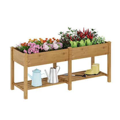 72x24x30.7 Wood Raised Garden Bed with Legs Wooden Planter Box with Storage Shelf Elevated Wood Planter Box for Vegetables Flowers Herbs Garden Planter for Backyard Patio Balcony (Brown, Large)