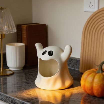 KISWIAR Ghost Shaped Ceramic Holder, Ghost Ceramic Candy Bowl, Halloween Candle Holder Cup, Multipurpose Tabletop Organizer for Party Home Office