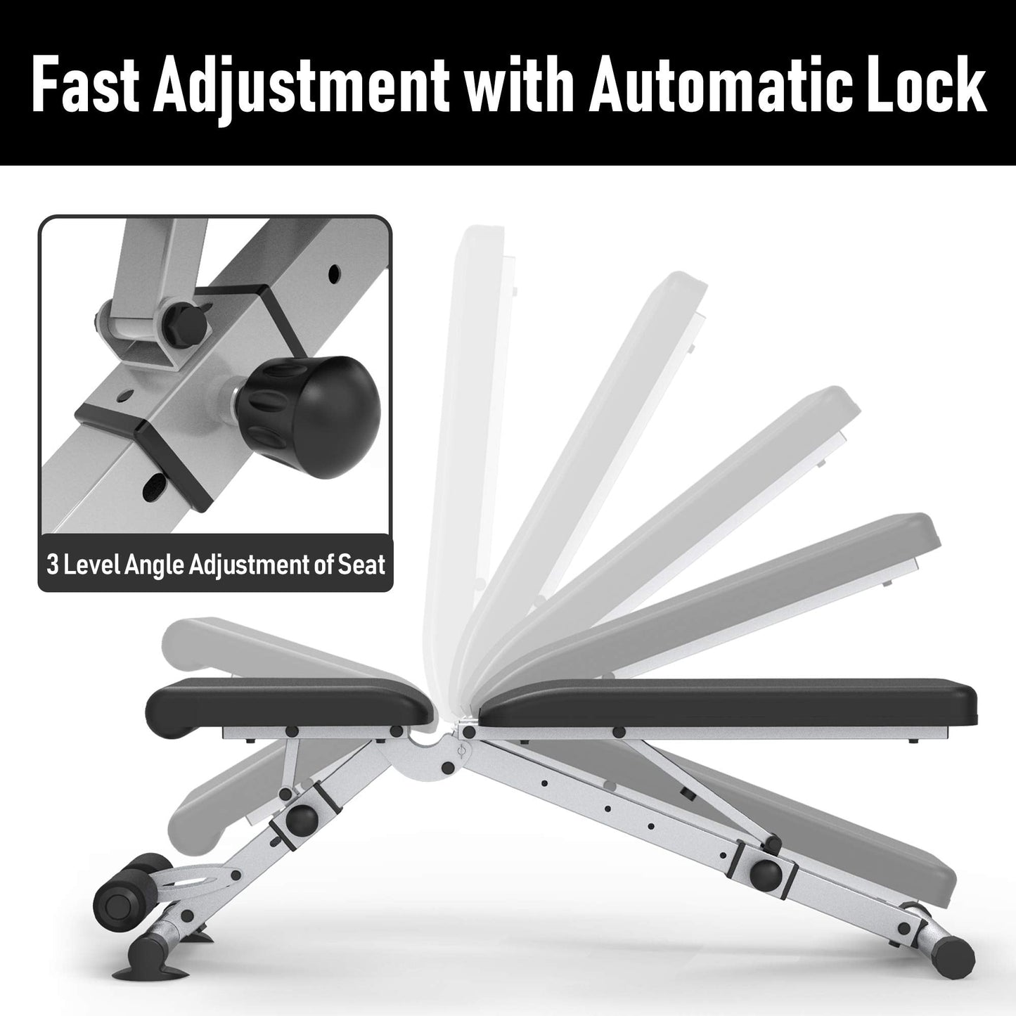 leikefitness Adjustable Weight Bench Foldable Workout Exercise Bench with Automatic Lock for Upright Incline Decline and Flat Full Body Exercise