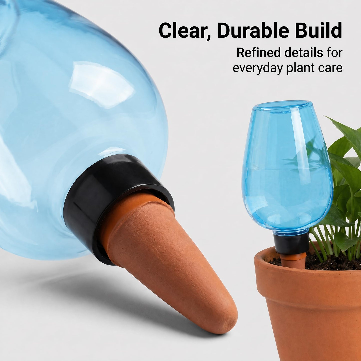 Kysren 3 pcs Self Watering Globes for Indoor Plants - Top-Fill 11.8oz Blue Plant Watering Devices for Vacation, Plastic Watering Bulbs with Terracotta Spikes