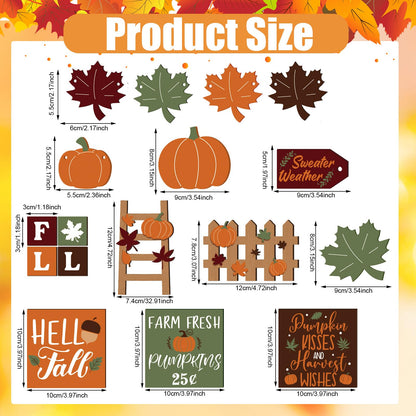 BBTO Set of 15 Fall Tiered Tray Decor Pumpkins Farmhouse Decor Autumn Maple Leaf Thanksgiving Table Centerpieces Harvest Wood Blocks Signs for Home(Fresh Style)