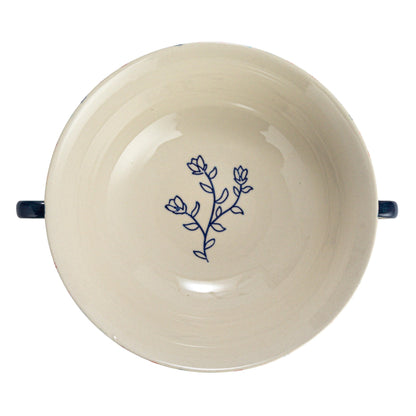 Creative Co-Op Hand-Painted Stoneware Footed Bowl with Handles and Stripes, Multicolor