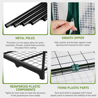 Outvita Mini Greenhouse, Small PE Plant Green House with 4 Tiers Rack, Shelf Clips, Roll-up Zipper Door, Gardening Supplies for Indoor Outdoor Seedling Frost Protection , 27"x19.6"x63" Green