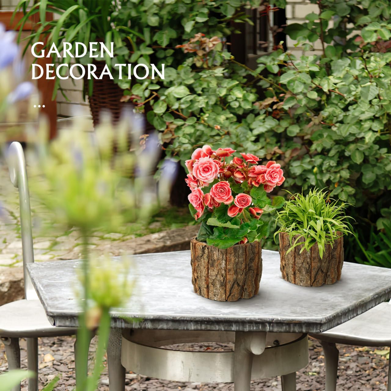DECHOUS 3Pcs Wood Stump Flower Pots - Rustic Tree Bark Plant Pot Table Centerpieces Vase Flower Stump Bucket Planter for Home Farmhouse Decor Indoor Garden Decoration