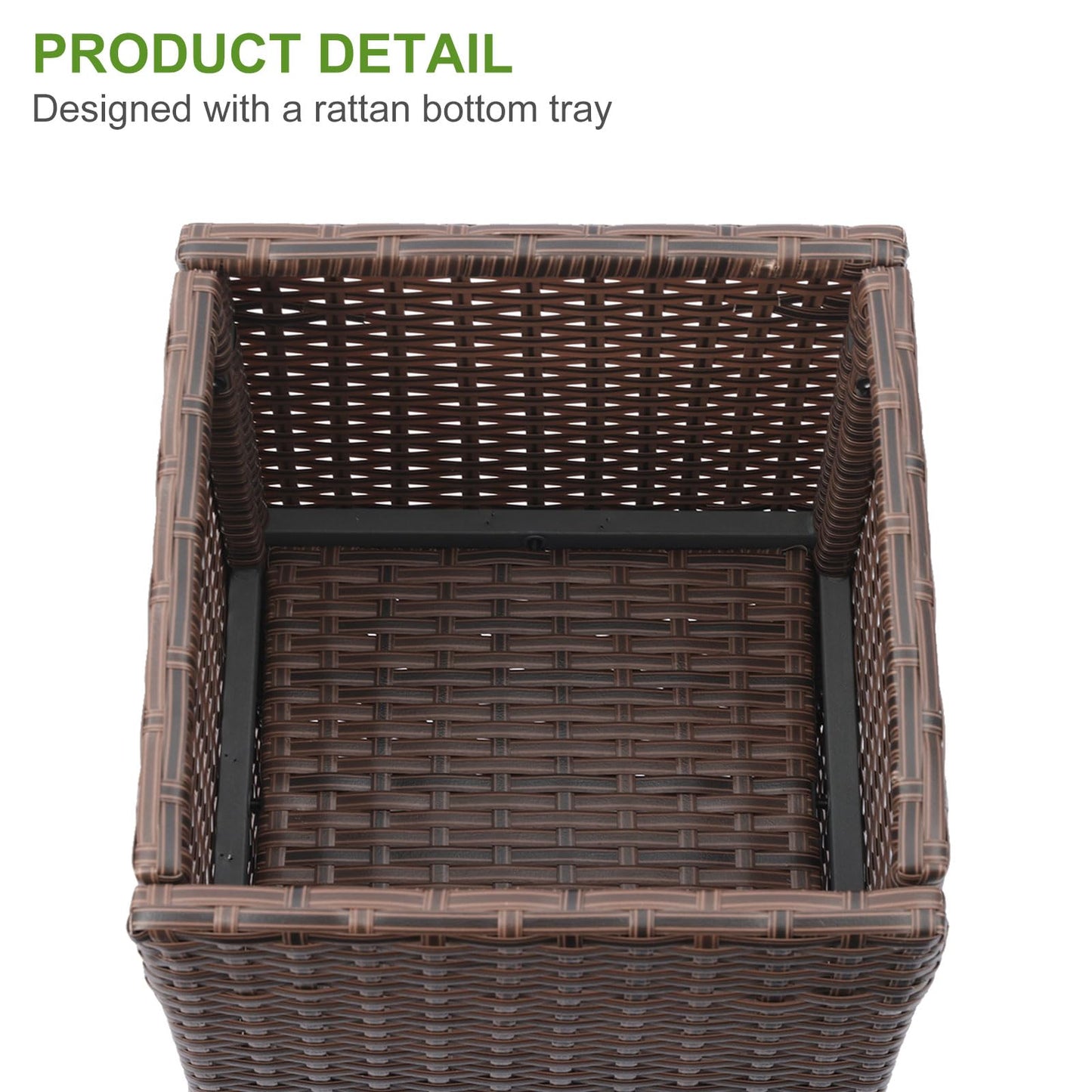 LEWIS&WAYNE Set of 2 Tall Planters for Outdoor Plants Handmade 24'' Wicker Tall Square Planter Box with Removable Liners Modern Planter for Indoor Outdoor Garden Patio Front Porch - Brown