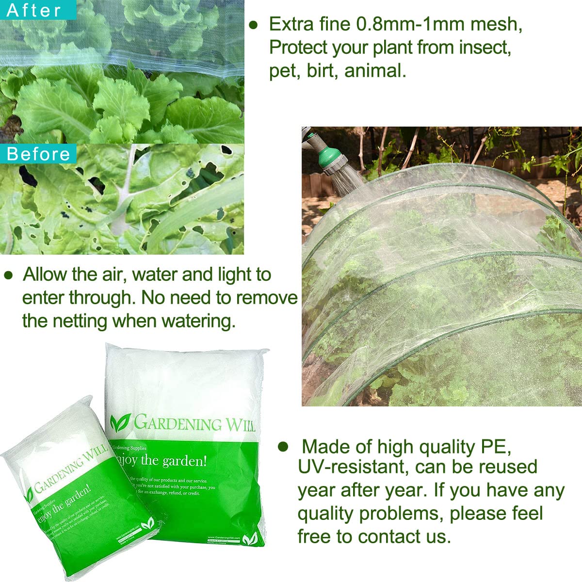 10x15Ft Garden Netting, Fine Mesh Insect Netting for Plant Protection, Mosquito Bug Bird Barrier Mesh Cover for Vegetables Fruits Flowers Raised Beds