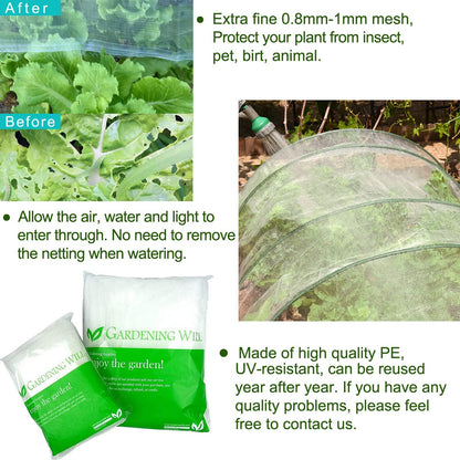 10x15Ft Garden Netting, Fine Mesh Insect Netting for Plant Protection, Mosquito Bug Bird Barrier Mesh Cover for Vegetables Fruits Flowers Raised Beds