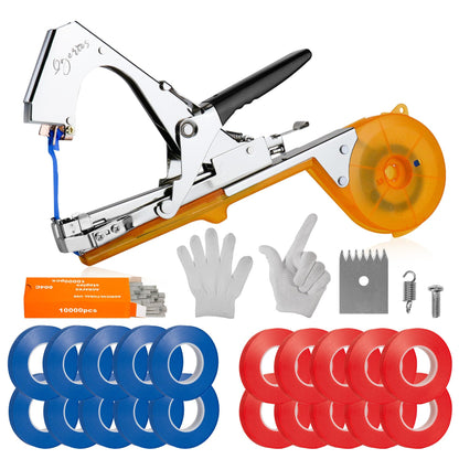 Plant Tying Machine with 20 Tapes & Staples Quick Vine Support Tool for Tomatoes Peppers Grapes Ergonomic Gardening & Farming Tool for Gardeners Farmers Includes Spare Parts & Repair Kit