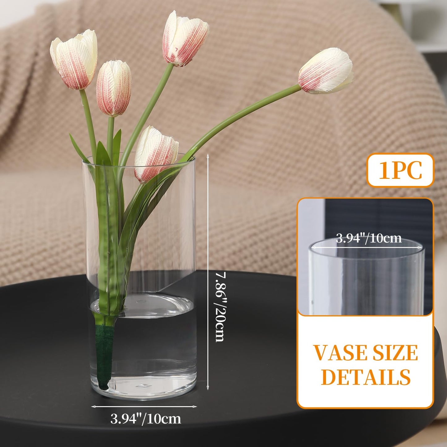 RosPynn Flower Vase Acrylic Cylinder,7.86" Tall Clear Vase for Centerpieces,Wedding Decorative,Home Décor, Non Breakable Plastic, 3.94" x 7.86" Tall Round - Clear