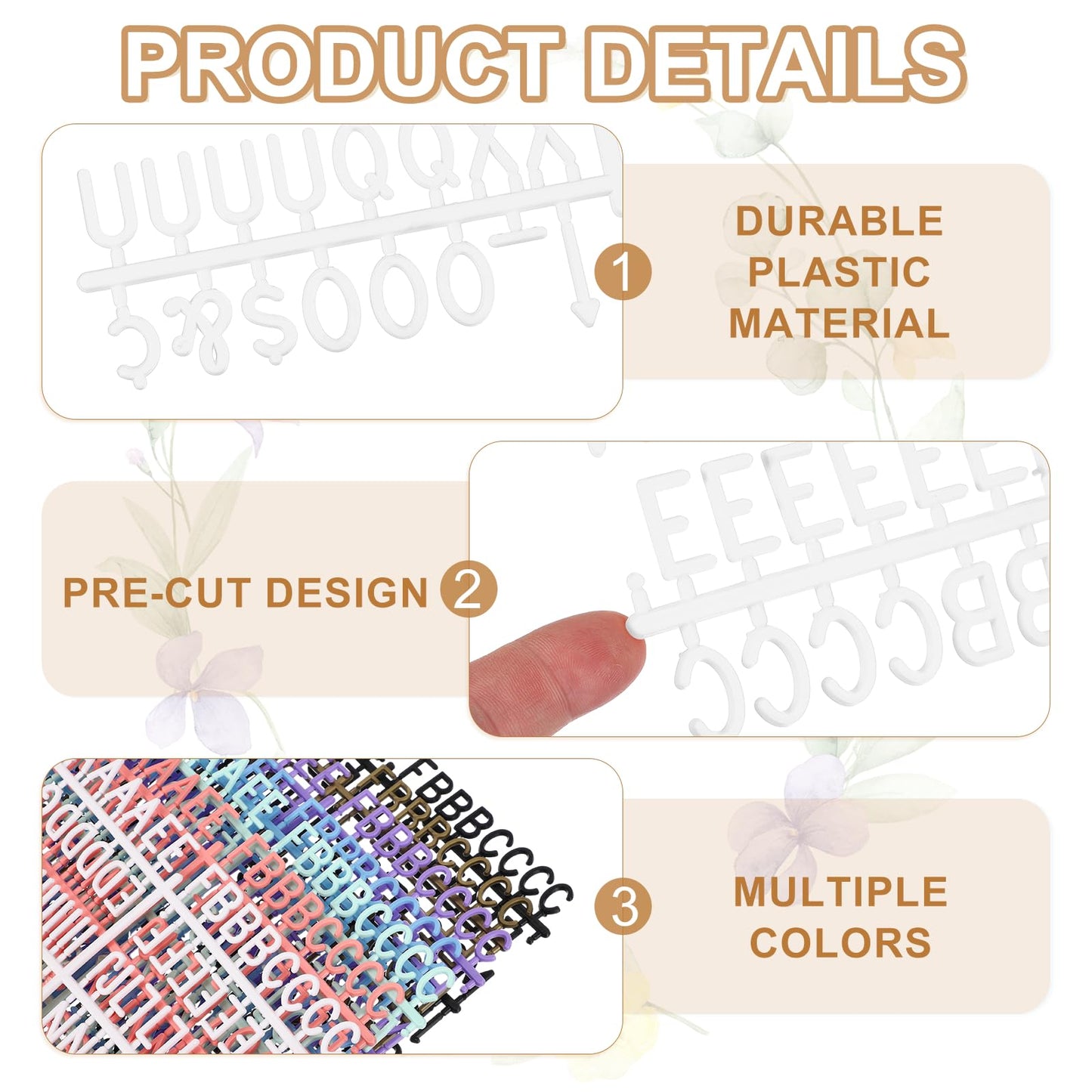 PATIKIL 588 Piece Plastic Letters Set for Felt Letter Board, White/Bronze Alphabet Message Board Accessories Including Letter Numbers with Restraint Strap for Cafe, Wedding, Birthday