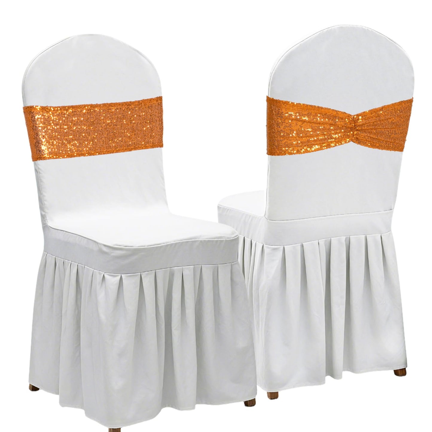 Poise3EHome Orange Sequin Chair Sashes 50 Pack,Folding Chair Cover Bands for Halloween Wedding Party Ceremony Banquet Decorations