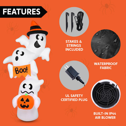 JOYIN 9ft Tall Halloween Inflatable Ghost Outdoor Decorations, Giant Overlap Ghost Inflatable Decor with LEDs, Blow Up Yard Decorations for Halloween Party Garden Lawn Yard Decor