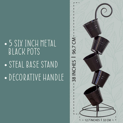 Esterno Hanging Flower Pot Tiered Stand (Black), Metal Outdoor Stacking Planter