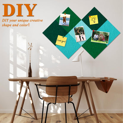 HULAVO Square Felt Cork Bulletin Board Tiles, Self Adhesive DIY Felt Pin Board for Wall 30" x 20" with 35 Pushpins for Office School Home Wall Decor Stickers Memos Photos Display (Gradual Green)