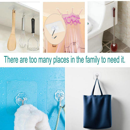 Jwxstore 24 Pack Adhesive Wall Hooks 33LB Heavy Duty No Drill Transparent Waterproof Hooks for Bathroom Kitchen Towel Coat Office Home Outdoor