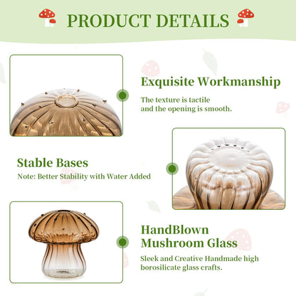 Glasseam Mushroom Plant Propagation Stations: Amber Glass Terrarium Jar Set of 5 Cute Planters for Indoor Plants Mini Propagate Station Unique Christmas Birthday Gifts for Women Home Office Decor