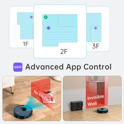 OKP Robot Vacuum L3, 4000Pa Suction, 200min Runtime, 90-Day Self-Emptying Dock, Lidar Navigation, Silent 52dB, WiFi/App/Alexa Control, Smart Home Mapping Robotic Vacuum for Pet Hair, Carpet, Floors