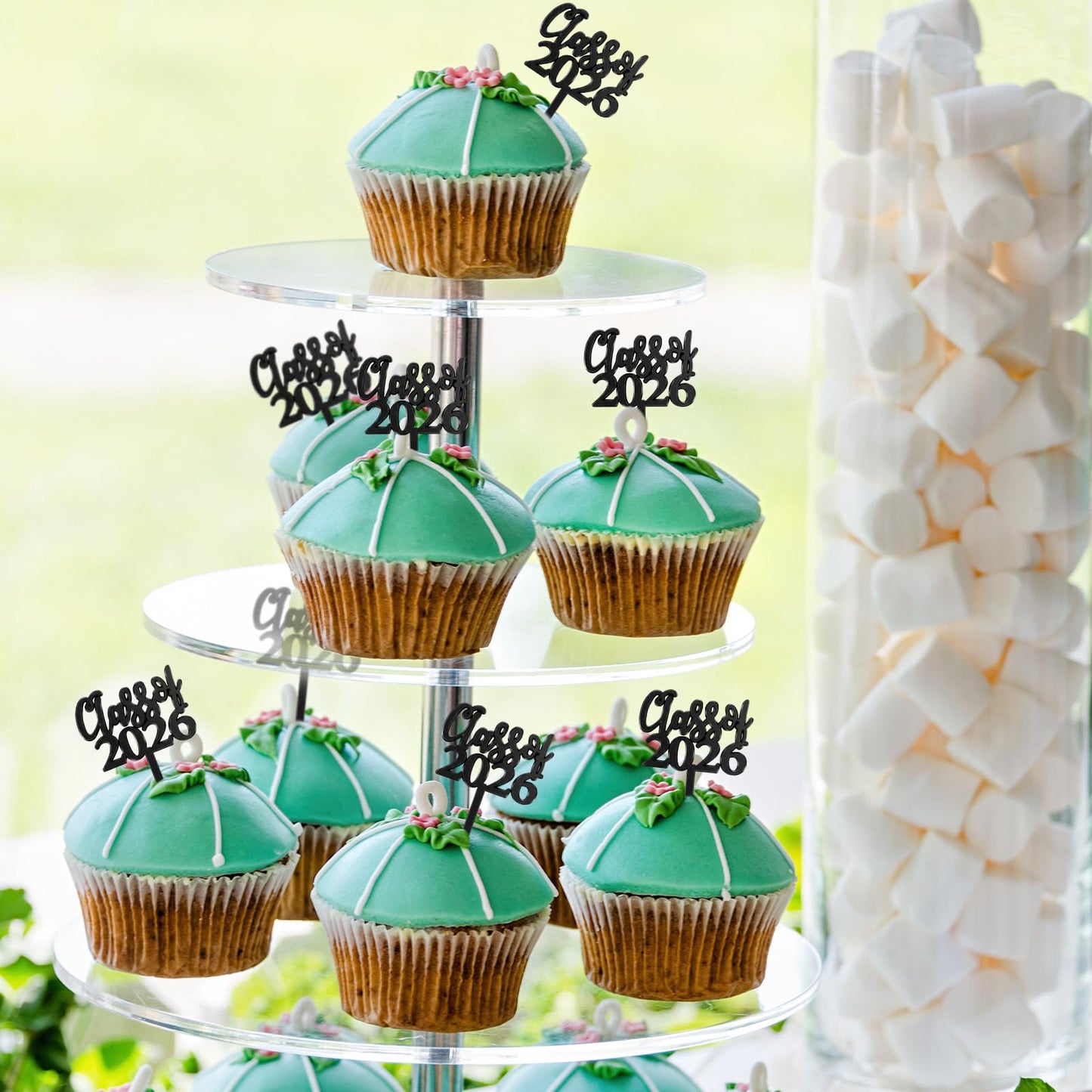 Boao 100 Pieces Class of 2026 Cupcake Toppers Plastic Graduation Cake Picks Graduation Decorations Grad Party Supplies(Black)