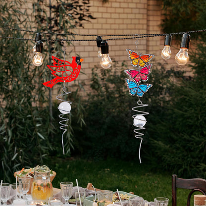 Topadorn Cardinal Wind Spinner with Crystal Glass Ball, 18" Metal Hanging Bird Spinner for Garden, Patio, Porch & Memorial Outdoor Decor