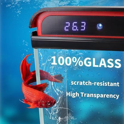 5 Gallon Fish Tank, Glass Aquarium Starter Kits, Self-Cleaning Water Pump & 3-Color Light with Water Temperature Detection for Betta Shrimp Guppy Jellyfish Goldfish Beta, Gift for Room Decor Kid