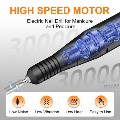 Professional Electric Nail Drill File:COSYGLOW Glitter Portable Cordless E-File Nail Drill Kit with 11 Drill Bits,30000 RPM Rechargeable Nail Drills Machine for Acrylic Nails Gel Polishing (Pink)