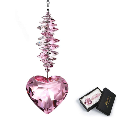Shario 45mm Clear Glass Heart Crystal Ball Prism Pendant, Suncatcher for Windows, Outdoor Garden Hanging Décor, Gifts for Women, Mom(Pink)