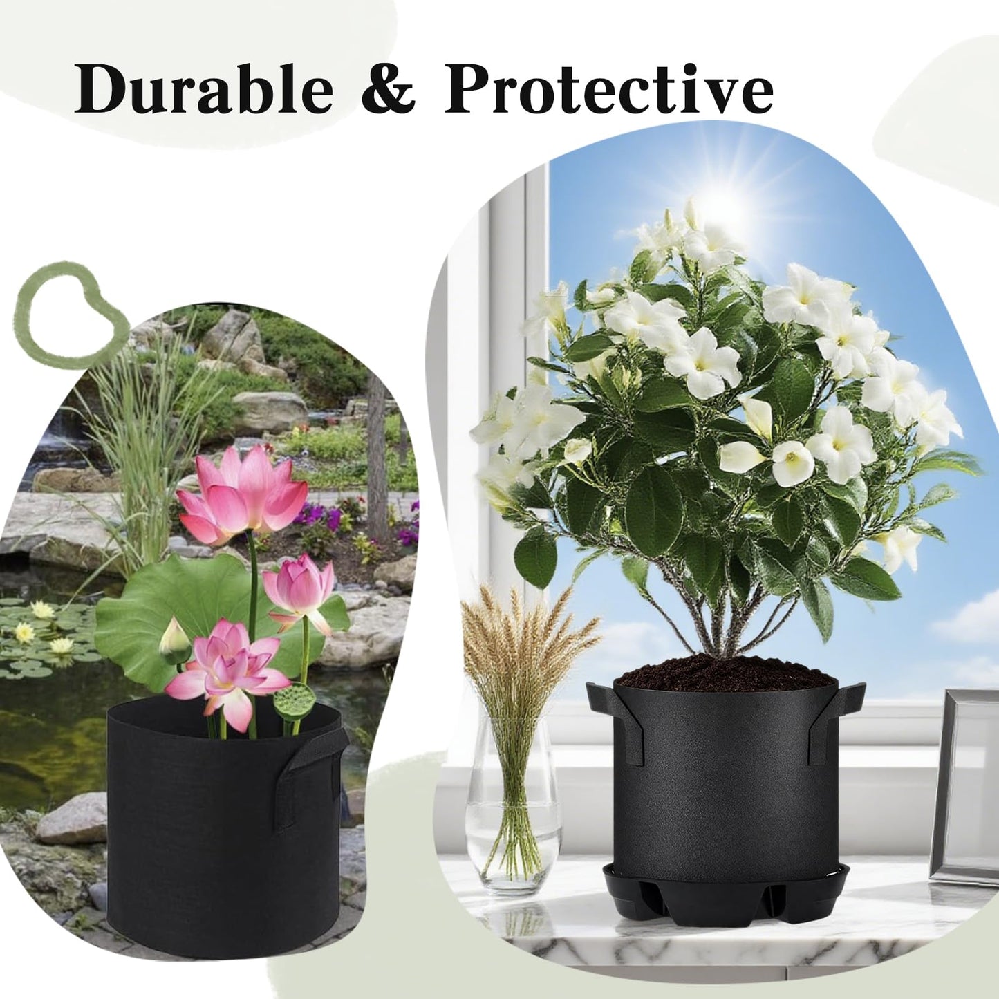 ZHIYUEJING 4Pcs Self Watering Pot Base with 1 Plant Grow Bag, Self Watering Pots for Indoor Plants, Plant Saucers, Auto Watering for Plants Indoor - Auto-Irrigation System for 5 Gallon Fabric Pots